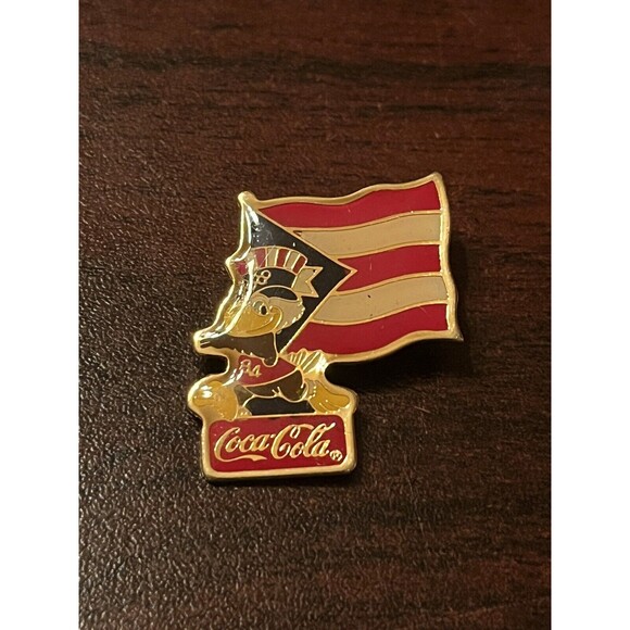 Vintage 1984 Los Angeles Olympics Coca Cola Sam Eagle Puerto Rico Flag Lapel Pin - Picture 1 of 3